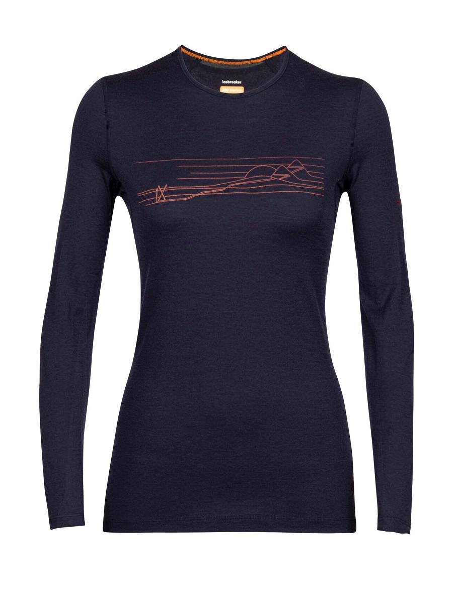 Icebreaker Merino 200 Oasis Long Sleeve Crewe Ski Stripes Naisten Base Layers Laivastonsininen | FI 1829YXFU